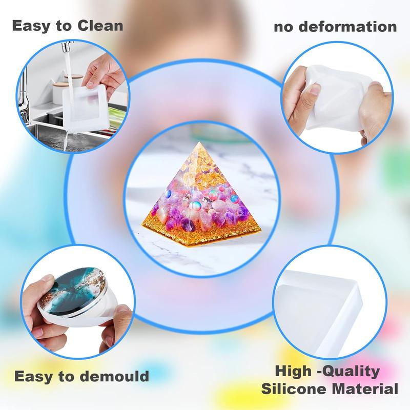 Resin Molds Silicone Kit 20Pcs,Epoxy Resin Molds Including Sphere,Cube,Pyramid,Square,Round, Used for Create Art,DIY,Ash Trays,Coasters,Candles.Bonus Decorative Sequins and The Complete Set Tools