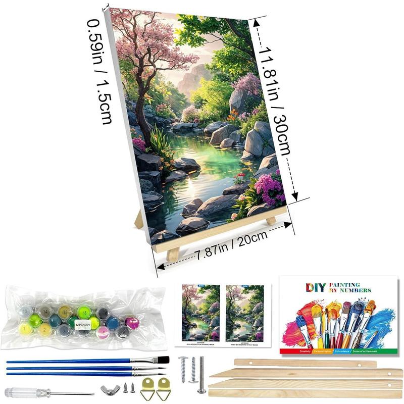 Paint by Numbers Kit for Adults with Frame, Landscape Paint by Number Canvas, Mountain Paint by Numbers with Easel, DIY Flowers Scenery Paint by Number Kits for Home Wall Decor 8 x 12 Inch