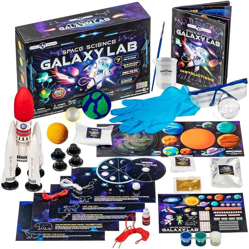 Original Stationery Space Science Kit, Solar System Kit with a Rocket, Outer Space Craft Stickers and More to Make a Moon Spinner and a Solar System, Fun Gift Idea and Space Toys for Boys and Girls