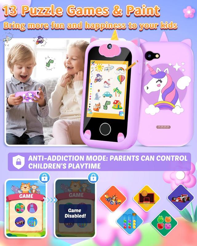 Christmas Gifts for Girls Age 6-8 Smart Phone Easter Christmas Stocking Stuffers for Kids Toy for Teenage 3 4 5 7 9 6 8 Year Old Birthday Gift Ideas with 8G SD Card (Purple)