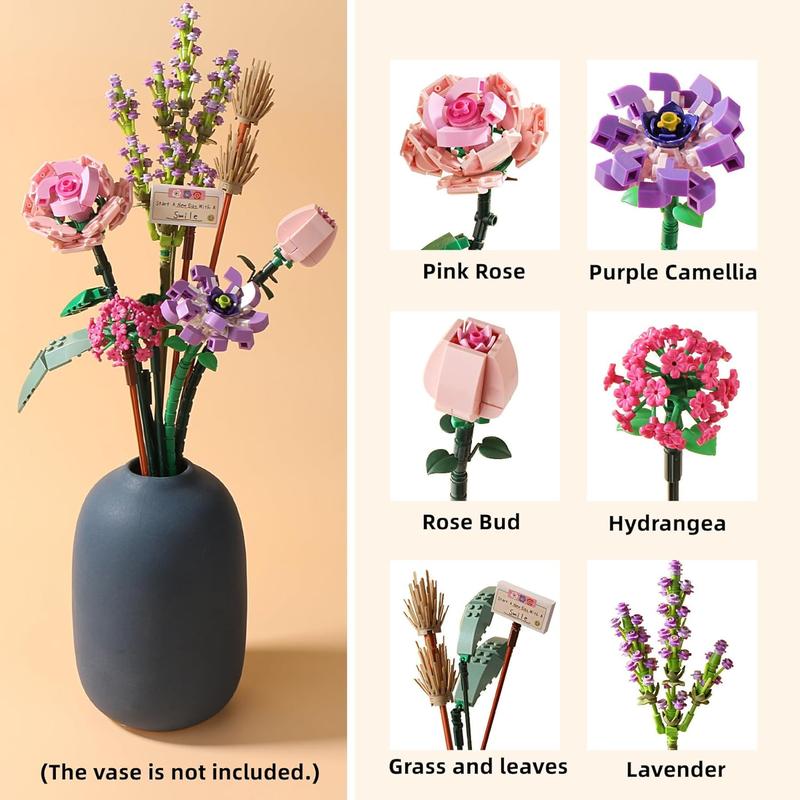 Mini Building Blocks Bouquet Building Blocks Set, Artificial Flowers, DIY Unique Home Decoration, 547 Pieces Plant Collection, Suitable for Girls as Gifts