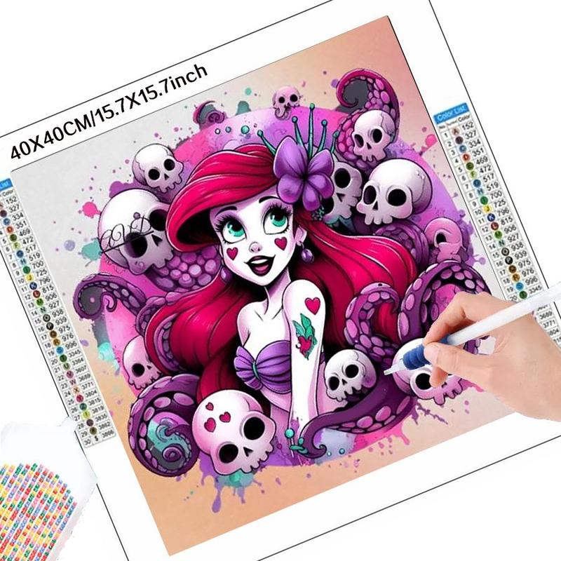 5D Diamond Arts Colorful Painting Kit, Mermaid & Skull Pattern Diamond Arts Crafts without Frame, DIY Diamond Decorative Painting for Bedroom