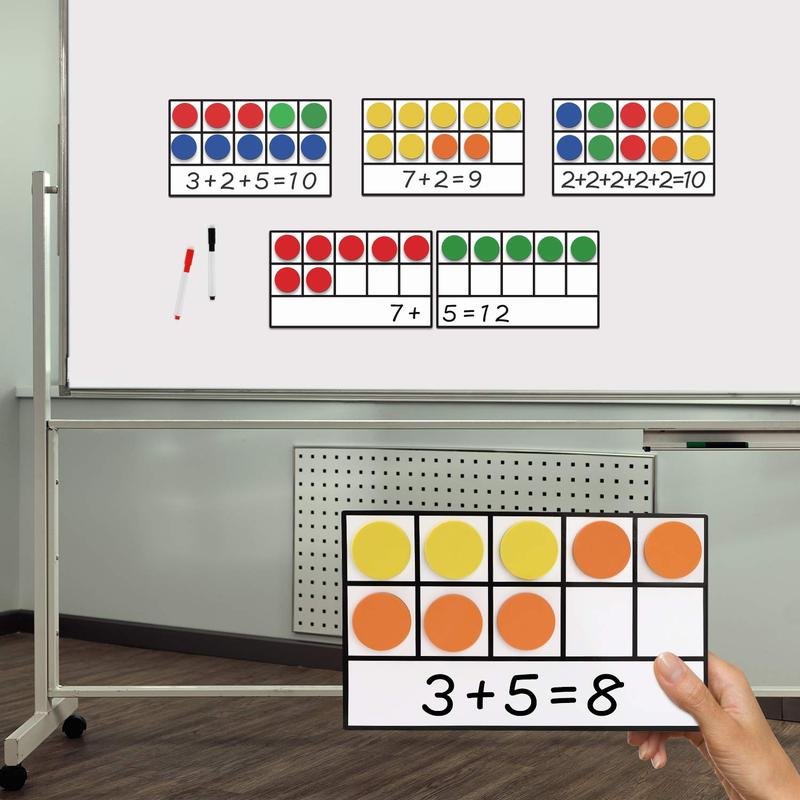 Magnetic Ten-Frame Set - Math Manipulative for Elementary - 5 Ten Frames & 55 Magnetic Math Counters, Math Games (Upgraded Version for Hand-held & 2 Black Pens) numberblocks toys