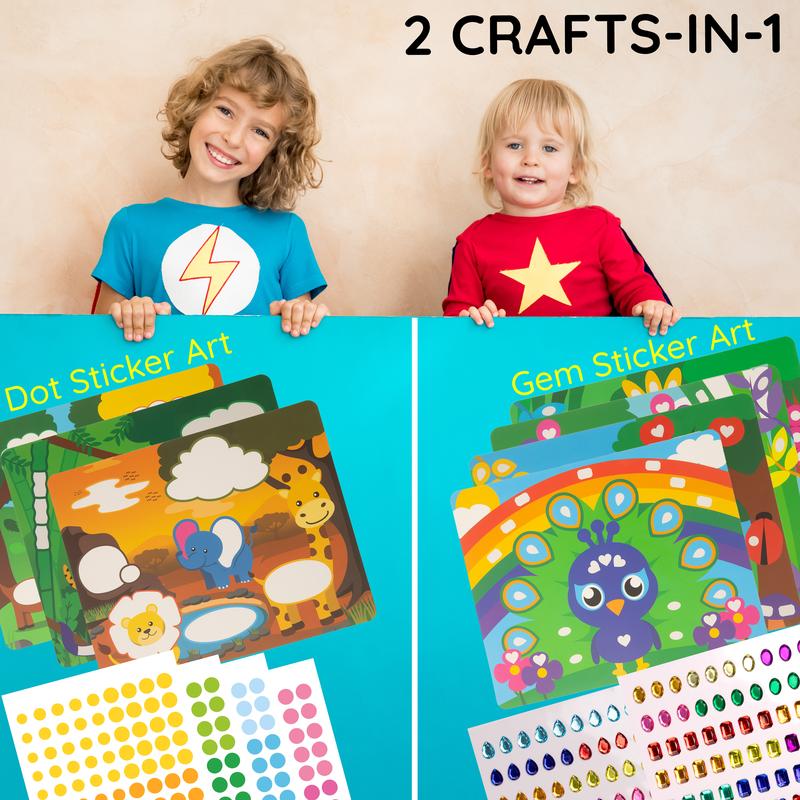 Craftikit 10 Dots & Gems Animal Crafts for Kids Ages 3-5 - Kids Gem Art & Dot Stickers Set - Creative Learning & Fun Activity for Boys & Girls