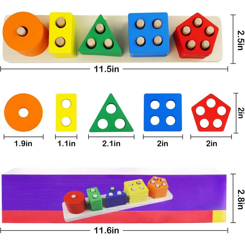 Montessori Toys  Boys Girls  and Kids Preschool, Wooden Sorting & Stacking Educational Toys, Color Recognition Stacker Shape Sorter, Learning Puzzles Gift