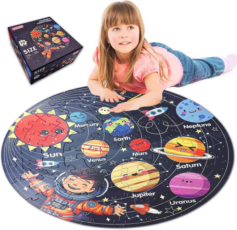 Puzzles for Kids Ages 4-6, Kids Puzzles with Solar System Planets, 70 count Round Large Floor Puzzles for Kids Ages 3 4 5 6 7 8, Educational Toy Gift Jigsaw Puzzles for 5 Year Old Boys Girls