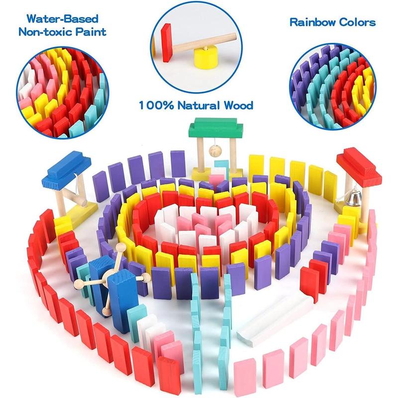 1000 count Bulk Dominoes Set for Kids with Extra 11 Blocks, Wooden Building Blocks 10 Colors Dominoes Racing Tile Games Educational Toy for Kids Birthday Party with Storage Bag