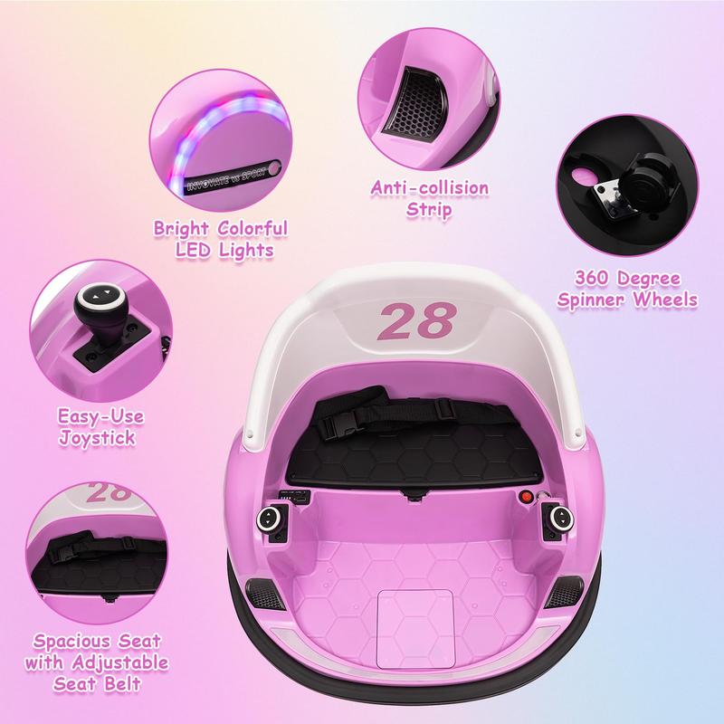 12V Ride On Bumper Car for Toddlers - Electric Bumping Car with Remote Control, Battery Display, 360° Spin, LED Lights, Music, MP3, USB - Available in Pink, Red, Green, Orange, Blue