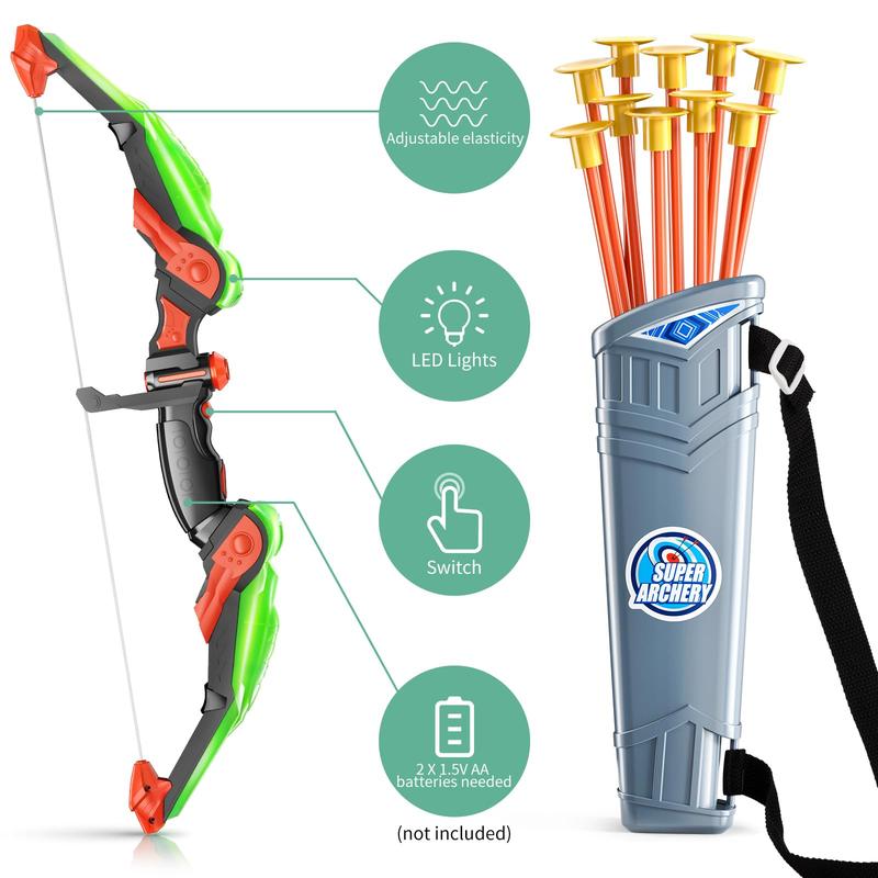 2 pack set archery bow arrow toy set outdoor hunting play with 2 bow 20 suction cup arrows 2 target & 2 quiver, LED light up function toy, outdoor toys,