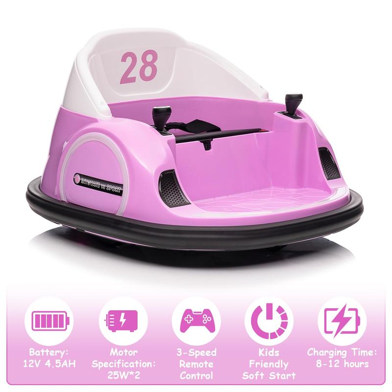 12V Ride On Bumper Car for Toddlers - Electric Bumping Car with Remote Control, Battery Display, 360° Spin, LED Lights, Music, MP3, USB - Available in Pink, Red, Green, Orange, Blue