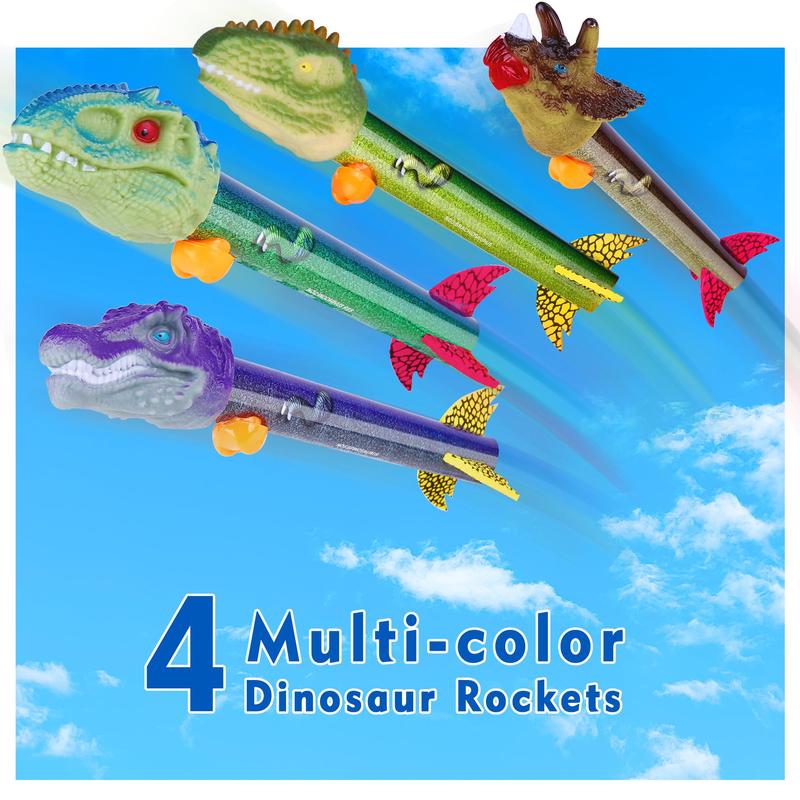 Dinosaur Toy Rocket Launcher for Kids - Launch Up to 100 Ft, 4 Rockets, Outdoor Outside Toys for Kids, Dinosaur Toys, Birthday Gifts for 3 4 5 6 7 8-12 Year Old Boys Girls