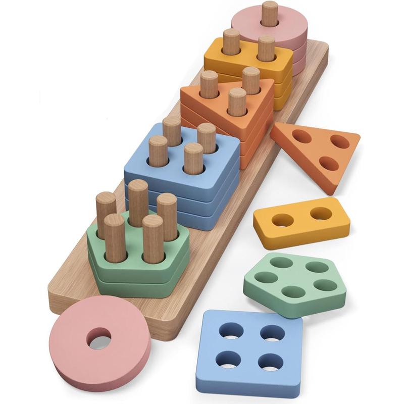 Montessori Toys  Boys Girls  and Kids Preschool, Wooden Sorting & Stacking Educational Toys, Color Recognition Stacker Shape Sorter, Learning Puzzles Gift