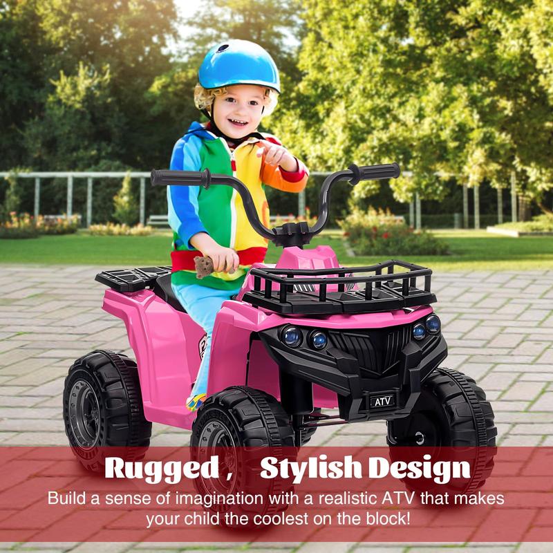 12V Ride On Electric ATV for Kids, 4 Wheeler Quad Play Car with High Low Speed, Treaded Tires, Rubber Handles, LED Lights, Gift for Boys & Girls, Available in Red, Orange, and Purple