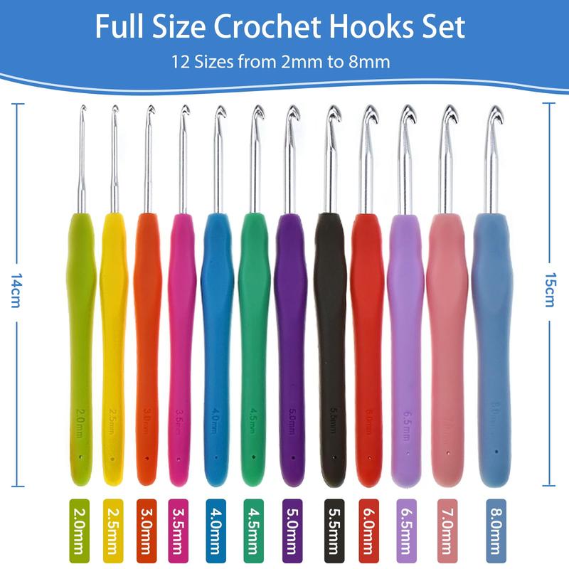 12 Sizes Crochet Hooks Set for Arthritic Hands, Ergonomic Soft Grip Handles, Crochet Kit for Beginners, Christmas Gifts for Women, Large Crochet Needle with Blue Case