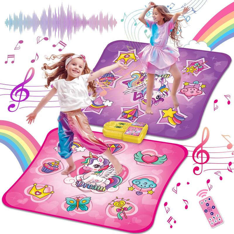 VATOS Dance Mat Toys for Girls - 4 Game Modes & 9 Challenge Levels with Adjustable Volume, Led Light & Wireless Bluetooth | Music Play Mat Birthday Gifts for Kids Ages 3 4 5 6 7 8 9+ Years Olds