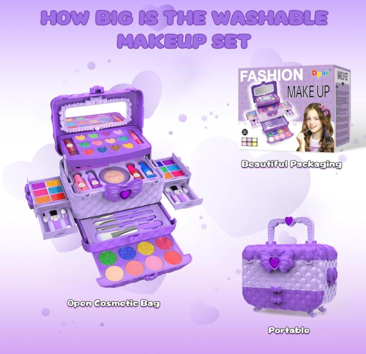 54 Pcs Kids Makeup Kit for Girls, Princess Real Washable Pretend Play Cosmetic Set Toys with Mirror, Non-Toxic & Safe