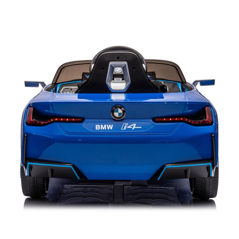 Licensed BMW I4 12V Kids Ride-On Car with Remote Control, USB, MP3, Bluetooth, LED Lights, Adjustable Speed, and Safety Belt