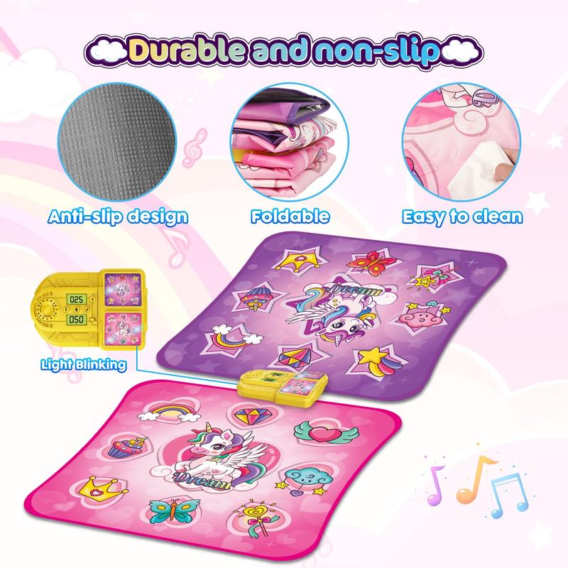 VATOS Dance Mat Toys for Girls - 4 Game Modes & 9 Challenge Levels with Adjustable Volume, Led Light & Wireless Bluetooth | Music Play Mat Birthday Gifts for Kids Ages 3 4 5 6 7 8 9+ Years Olds