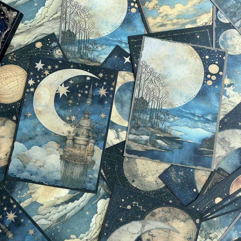 Moon & Star Pattern Decorative Paper, 30pcs set Vintage Style Decorative Paper, DIY Decorative Paper for Scrapbooking, Journal Making, Gift Wrapping