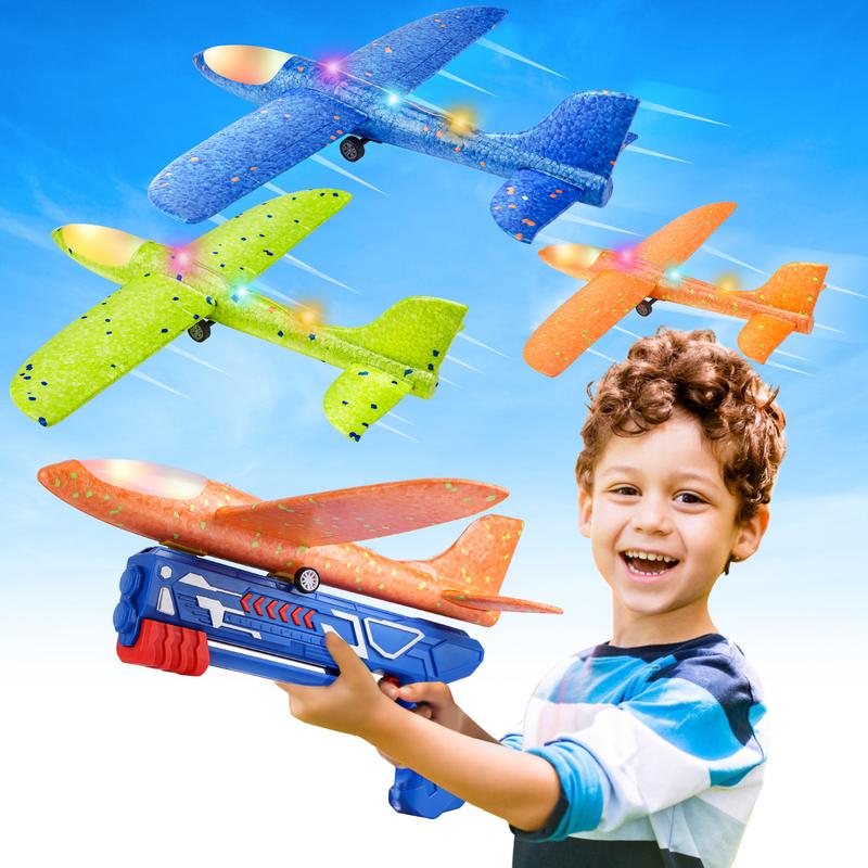 Fuwidvia 3 Pack Airplane Launcher Toys, 13.2'' LED Foam Glider Catapult Plane Toy for Boys, 2 Flight Modes Outdoor Flying Toys  Gifts for Boys Girls 4 5 6 7 8 9 10 11 12 Year Old Dinosaur Airplane