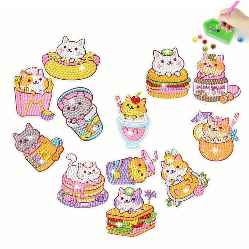 12pcs set DIY Diamond Painting Kit, Cute Cat Pattern Diamond Art Sticker, DIY Decor Painting for Bedroom Living Room Office