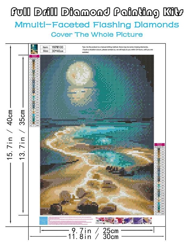 Moonlight Beach Diamond Painting Kits for Adults, 5D Seaside Moon Diamond Art Kits for Beginners, DIY Full Drill Paint with Diamond, Home Wall Decor 12 x 16 Inch