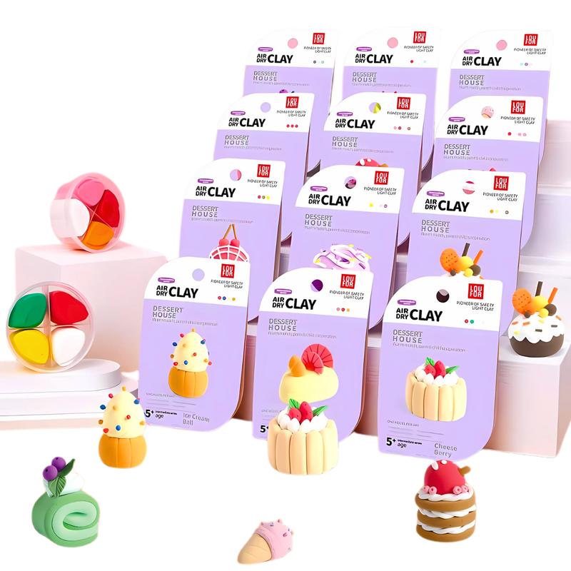 LOUFOR Air Dry Clay Kit - Create Adorable DIY Projects with Safe, Non-Toxic, Child-Friendly Clay, Perfect Gift Set with 12 Cute Projects and 4 Tools