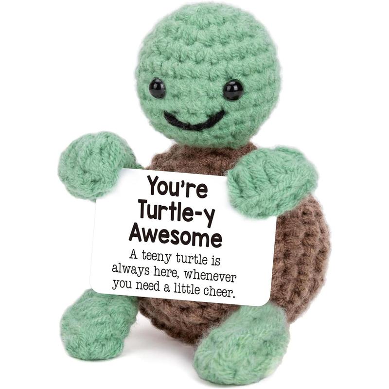 Mini Funny Positive Turtle Gifts, Small Handmade Crochet Animals Cute Stuff, Inspirational Gifts for Women Men Birthday Presents, Emotional Motivational Turtle Decor