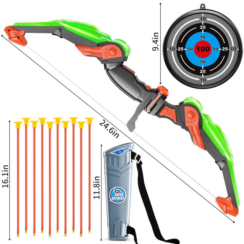 2 pack set archery bow arrow toy set outdoor hunting play with 2 bow 20 suction cup arrows 2 target & 2 quiver, LED light up function toy, outdoor toys,