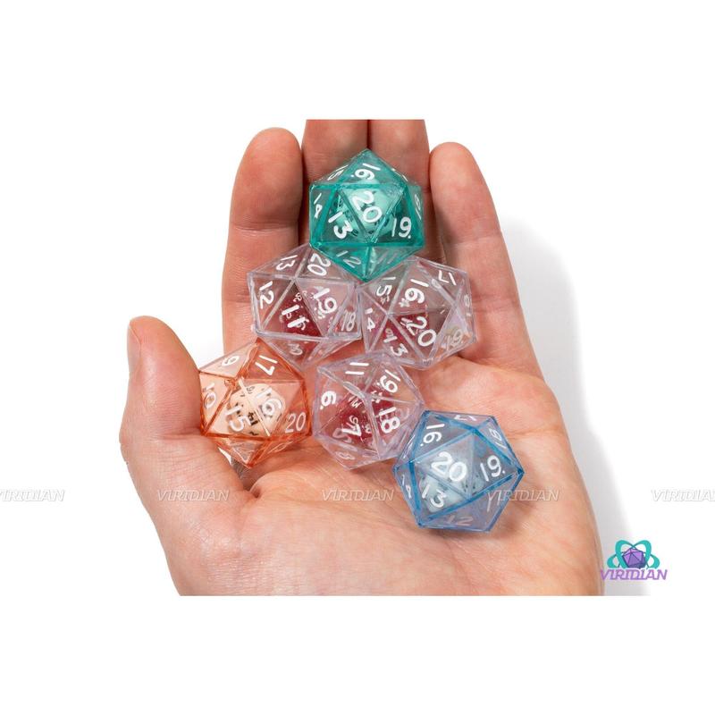 Advantage Disadvantage Double D20s | (6) Acrylic Translucent Multicolor D20 Dice With Smaller D20 Inside