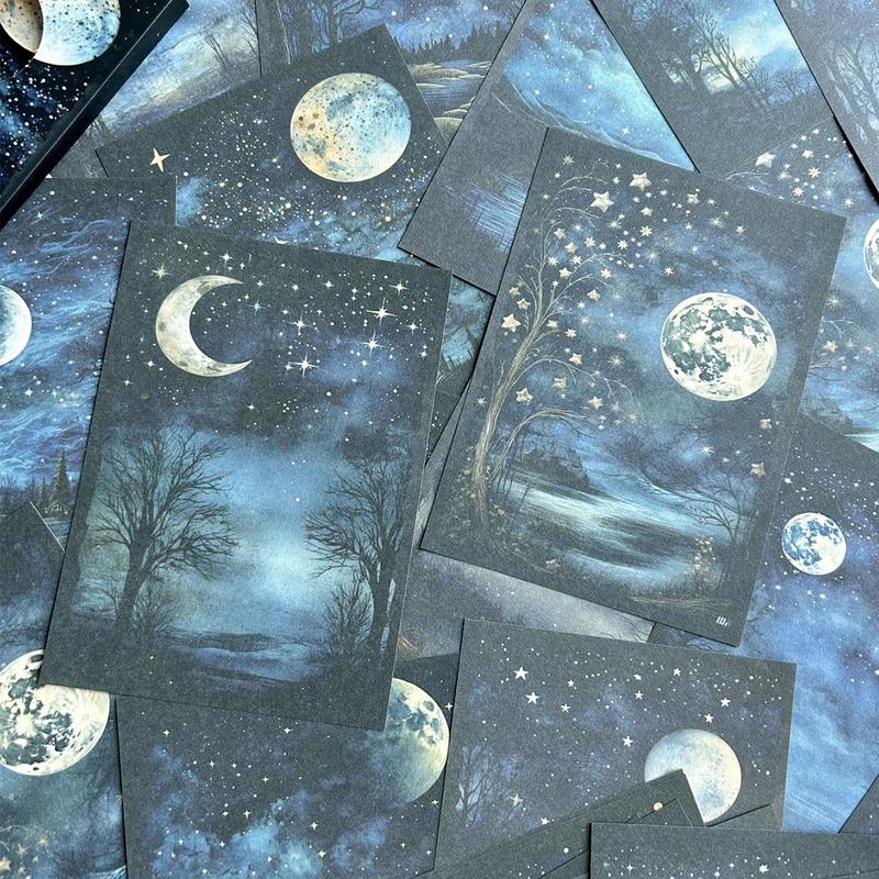 Moon & Star Pattern Decorative Paper, 30pcs set Vintage Style Decorative Paper, DIY Decorative Paper for Scrapbooking, Journal Making, Gift Wrapping