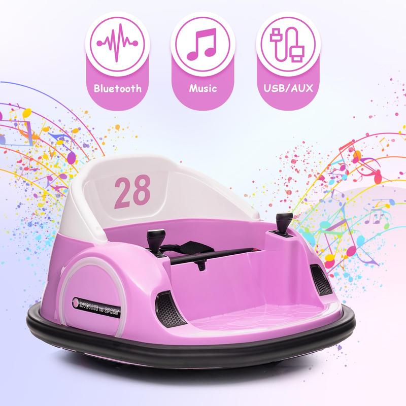 12V Ride On Bumper Car for Toddlers - Electric Bumping Car with Remote Control, Battery Display, 360° Spin, LED Lights, Music, MP3, USB - Available in Pink, Red, Green, Orange, Blue