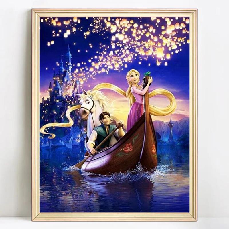 Disney 5D DIY Diamond Arts Colorful Painting Kit, Princess Pattern Diamond Arts Colorful Painting without Frame, Handmade Mosaic Night Landscape Home Wall Decor