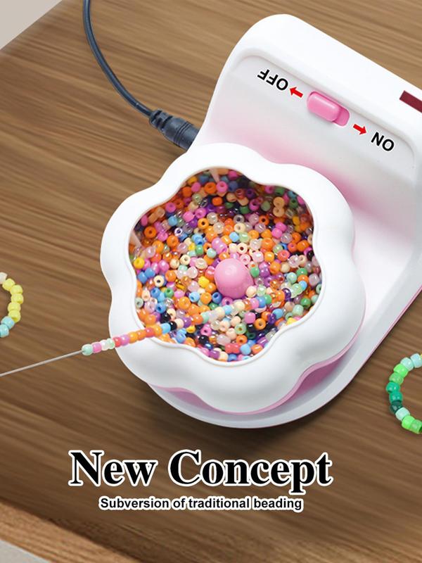 Electric Clay Bead Spinner with Base, Clay Bead Spinner for Bracelet Making Kit with 2 Needles Fast Beading Bead Spinner Machine Effortless Electric Bead Bowl Spinner for Jewelry Making DIY（Bead Not Include）