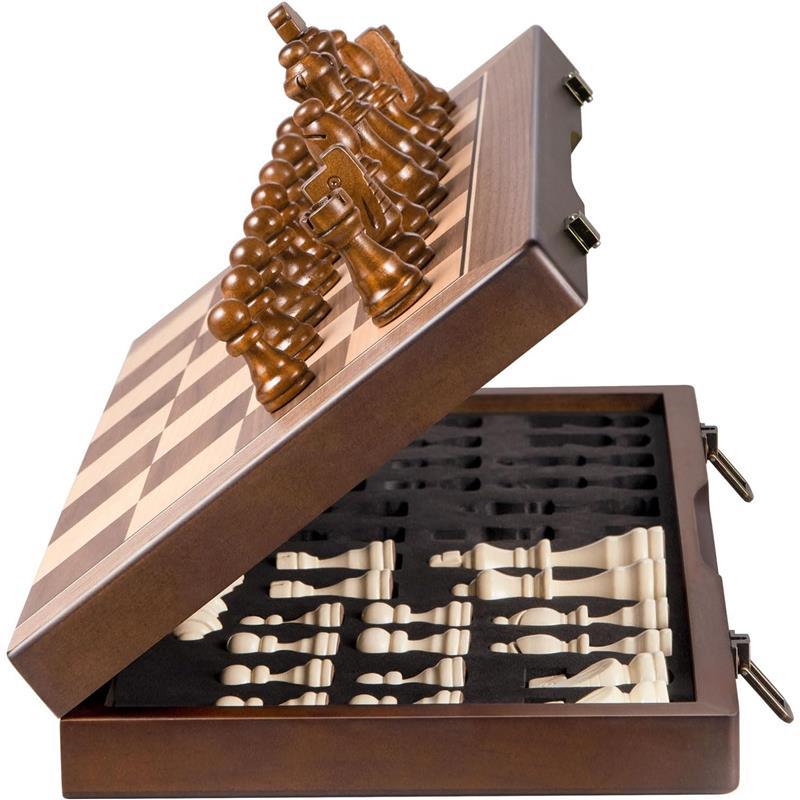 15 inch Magnetic Chess Set Wooden Folding Chessboard with 34 Chess Pieces Travel Chess Game