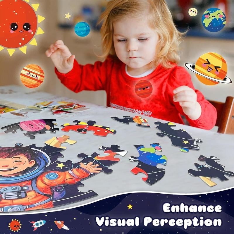 Puzzles for Kids Ages 4-6, Kids Puzzles with Solar System Planets, 70 count Round Large Floor Puzzles for Kids Ages 3 4 5 6 7 8, Educational Toy Gift Jigsaw Puzzles for 5 Year Old Boys Girls