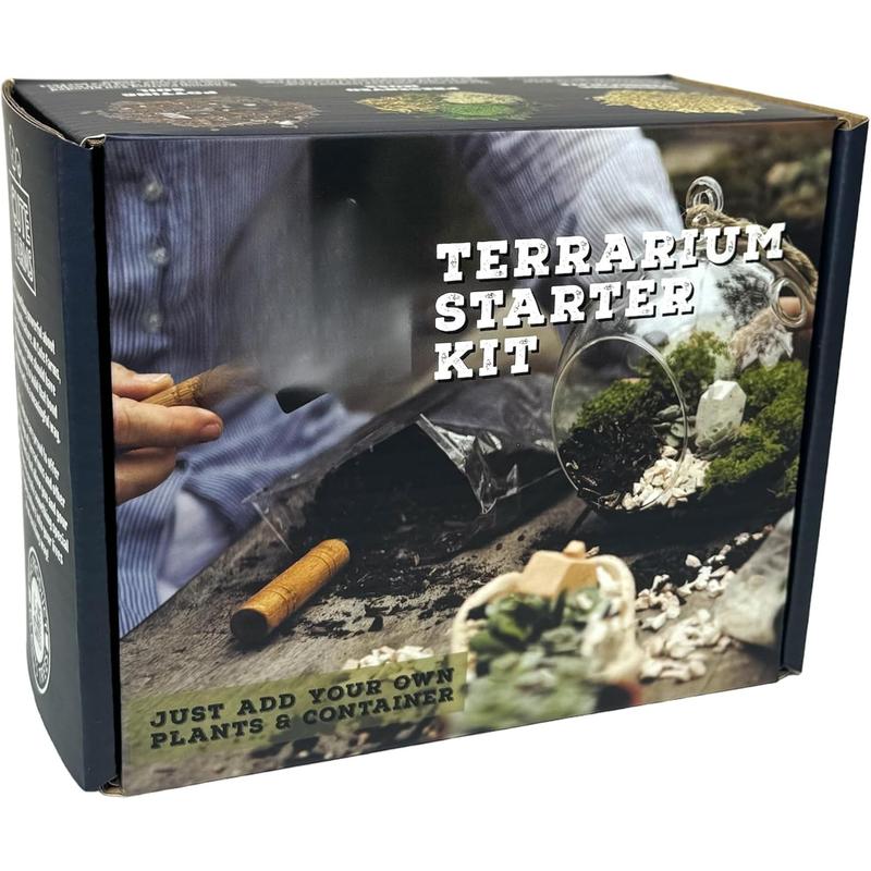 Terrarium Starter Kit | Moss, Vermiculite, Soil, Plant Food, Brush, Build and Care Guide | DIY Succulent Terrarium Kit for Adults and Kids