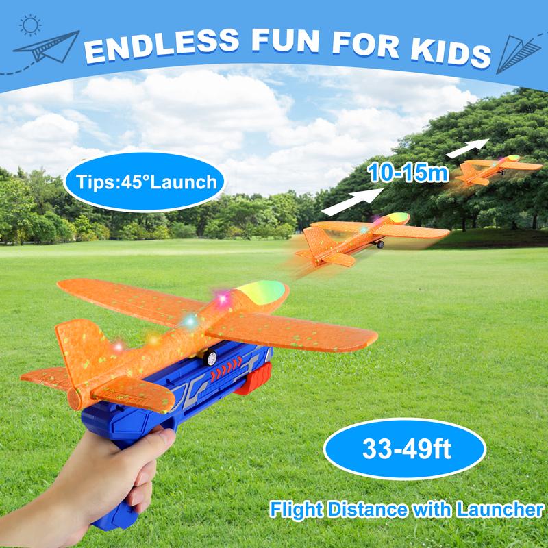 Fuwidvia 3 Pack Airplane Launcher Toys, 13.2'' LED Foam Glider Catapult Plane Toy for Boys, 2 Flight Modes Outdoor Flying Toys  Gifts for Boys Girls 4 5 6 7 8 9 10 11 12 Year Old Dinosaur Airplane