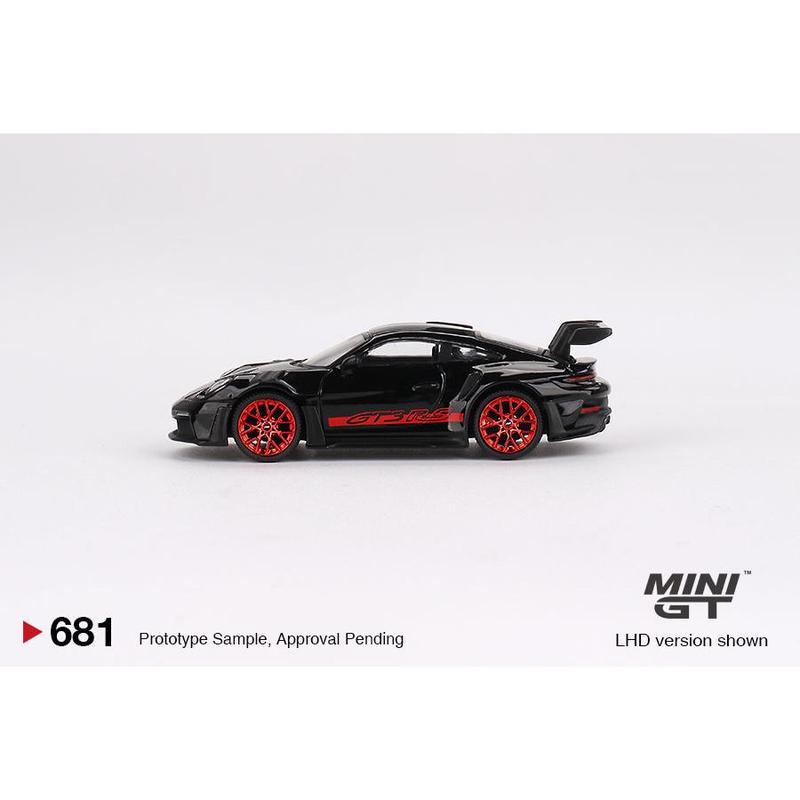 MiniGT 1:64 Porsche 911 (992) GT3 RS – Black with Pyro Red – MiJo Exclusive #681