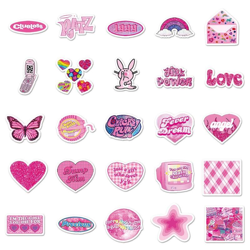 Cute Cartoon Stickers, 50pcs Waterproof Self Adhesive Decor Papers, DIY Decor Stickers For Gift Greeting Card Water Bottle Laptop Phone