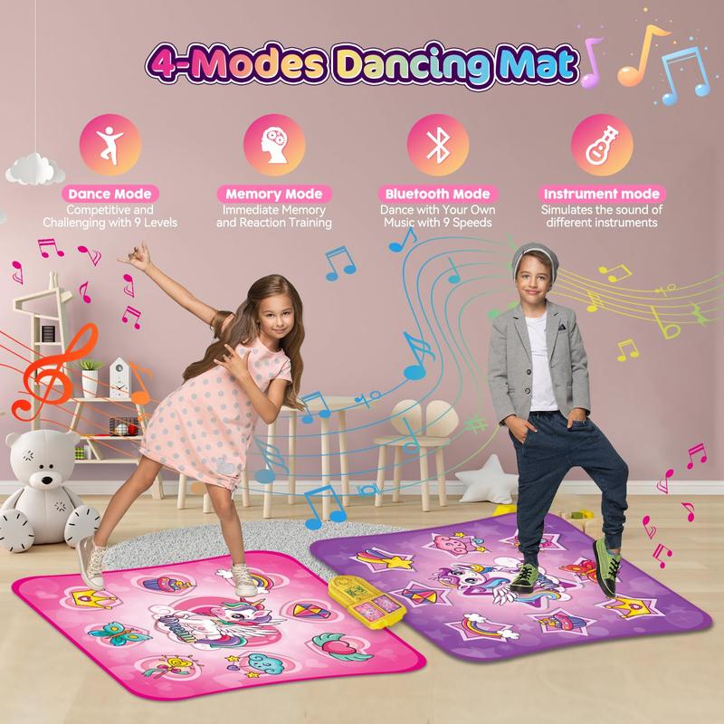 VATOS Dance Mat Toys for Girls - 4 Game Modes & 9 Challenge Levels with Adjustable Volume, Led Light & Wireless Bluetooth | Music Play Mat Birthday Gifts for Kids Ages 3 4 5 6 7 8 9+ Years Olds