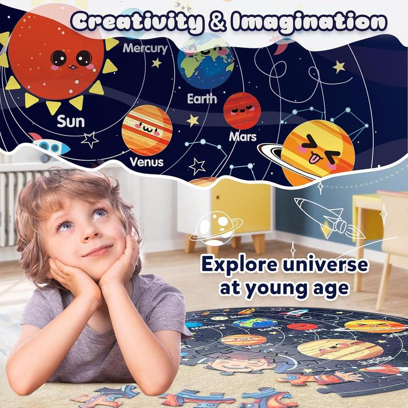 Puzzles for Kids Ages 4-6, Kids Puzzles with Solar System Planets, 70 count Round Large Floor Puzzles for Kids Ages 3 4 5 6 7 8, Educational Toy Gift Jigsaw Puzzles for 5 Year Old Boys Girls