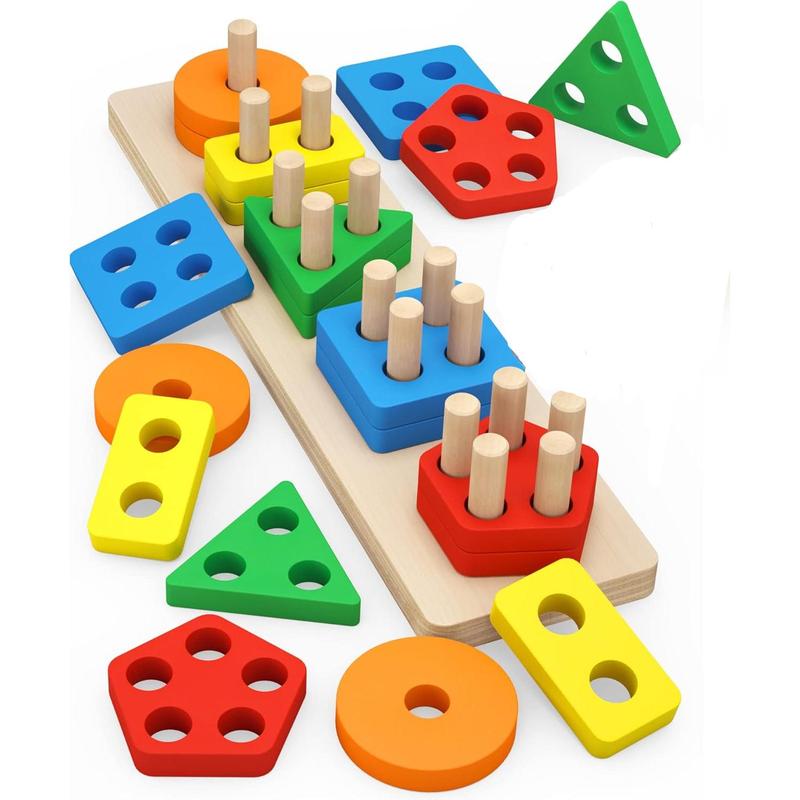 Montessori Toys  Boys Girls  and Kids Preschool, Wooden Sorting & Stacking Educational Toys, Color Recognition Stacker Shape Sorter, Learning Puzzles Gift