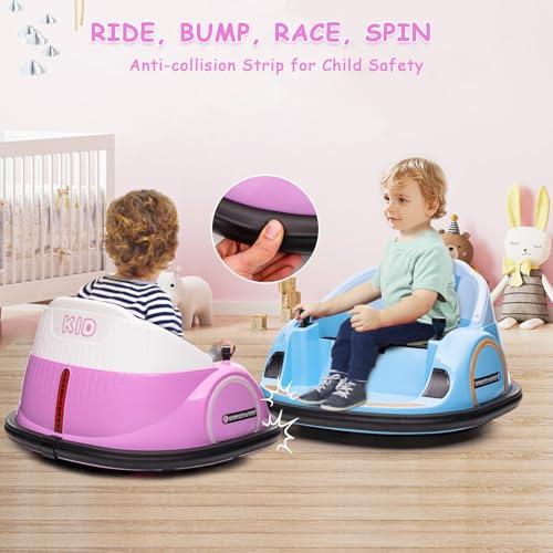 12V Ride On Bumper Car for Toddlers - Electric Bumping Car with Remote Control, Battery Display, 360° Spin, LED Lights, Music, MP3, USB - Available in Pink, Red, Green, Orange, Blue