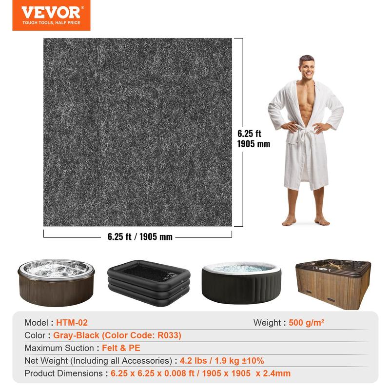 VEVOR 75 x 75 Inch Hot Tub Mat, Extra Large Inflatable Hot Tub Pad, Waterproof Slip-Proof Backing, Absorbent Spa Pool Ground Base Flooring Protector Mat Reusable Outdoor & Indoor, | Waterproof, Non-Slip & Super Absorbent Protection for Your Spa!