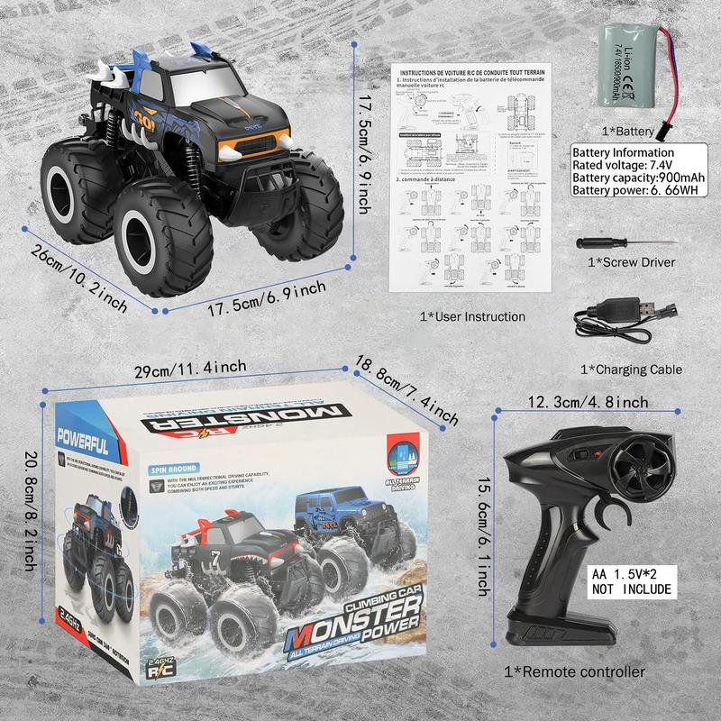 Remote Control Off-road Car, 1 Box 1:16 RC Car Truck Toy, Waterproof All Terrain 4WD Off-road Car, Gifts for Boys & Girls Ages 6+