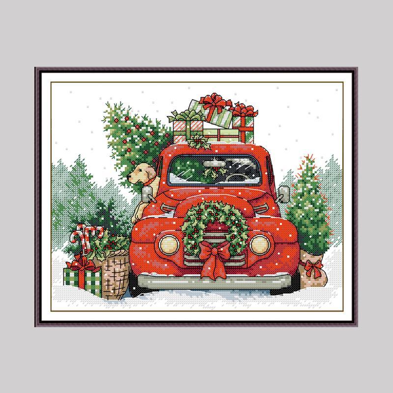 Car & Tree Pattern DIY Cross Stitch Kit without Frame, DIY Decorative Cross Stitch Kit, DIY Decorative Craft for Home Wall Decor