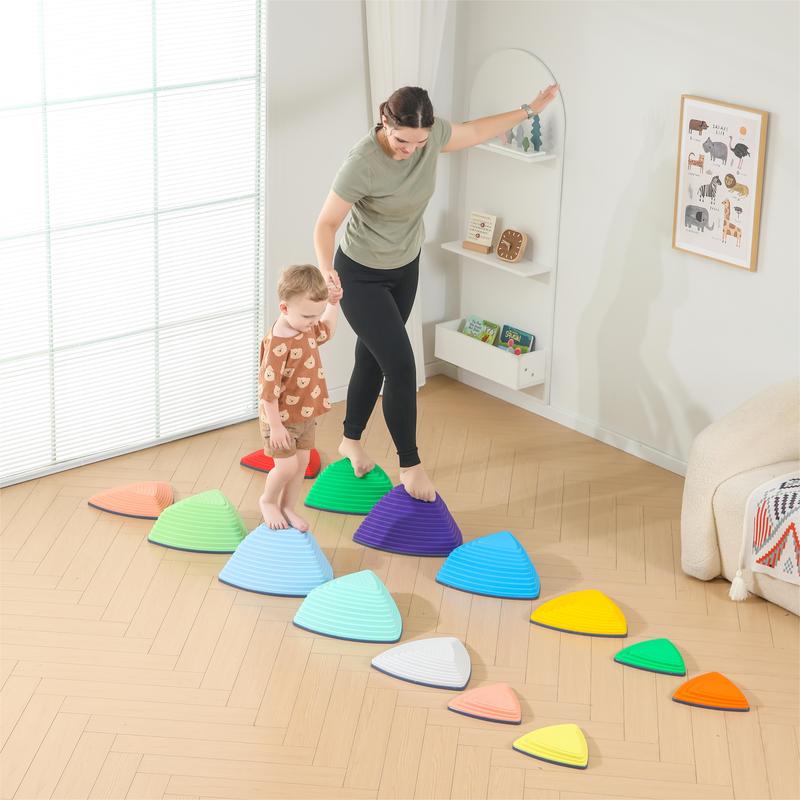 Kids Play Stepping Stones for Balance and Coordination, Non-Slip bottom, Stackable, for Indoor and Outdoor, Set of 25 Montessori Folding