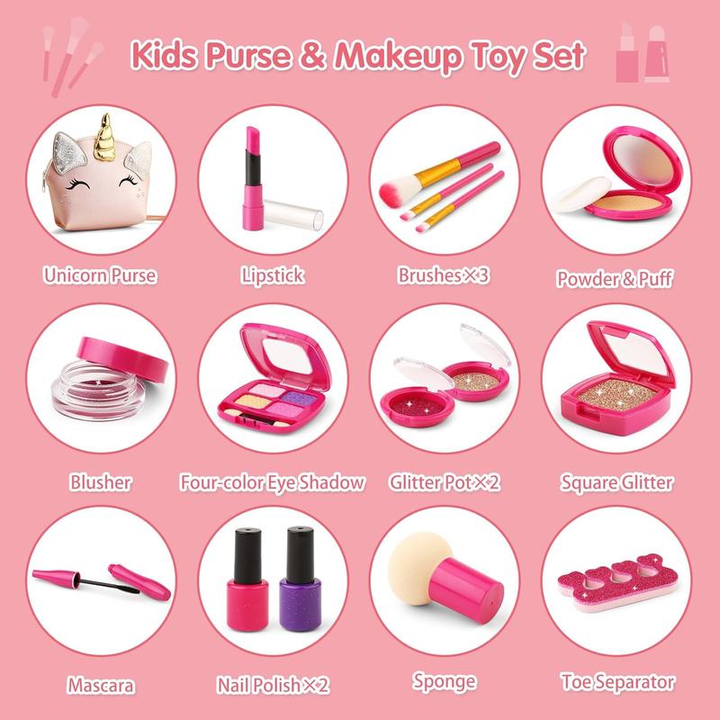 Chartism gift Unicorn Pretend Makeup Kit for Toddlers - Play Set for Girls 3-8 with Toy Purse & Fake Makeup