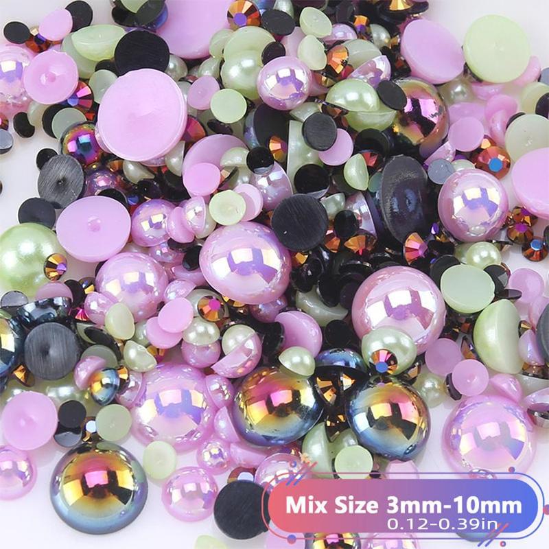 Mixed Color Flat Back Pearl and Rhinestone Combination (1200pcs), DIY Jewelry Making Supplies for Nail Face Art Crafts Jewelry Decoration, Bottles, Cups, Nails, Clothes Shoes